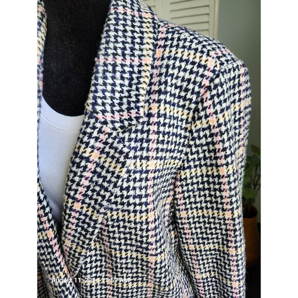 Old Navy Wool Blend Houndstooth Plaid Jacket Black White Navy Pink Medium - Picture 2 of 7